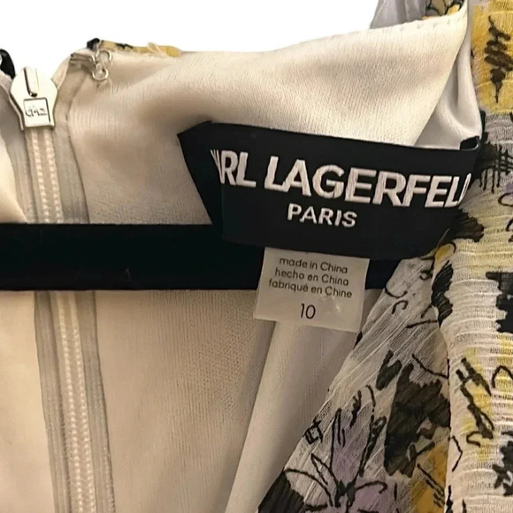Karl Lagerfeld Ruffled floral sheer babydoll dress,chiffon frill,tiered,tie wrap - Picture 7 of 16